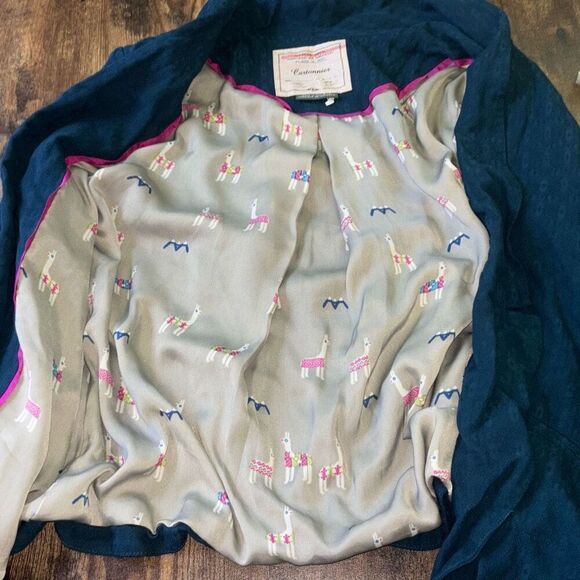 Anthropologie x Cartonnier blue llama lined blazer jacket XS summer weight - Picture 5 of 9